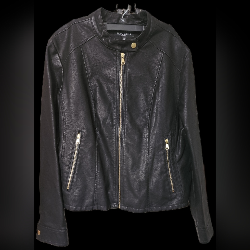 Faux Black Leather Jacket for Women